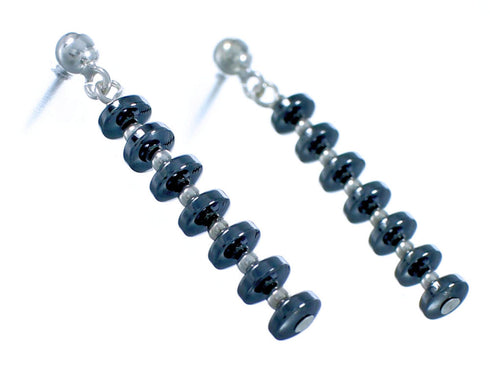 Sterling Silver Hematite Bead Post Dangle Earrings DX117357